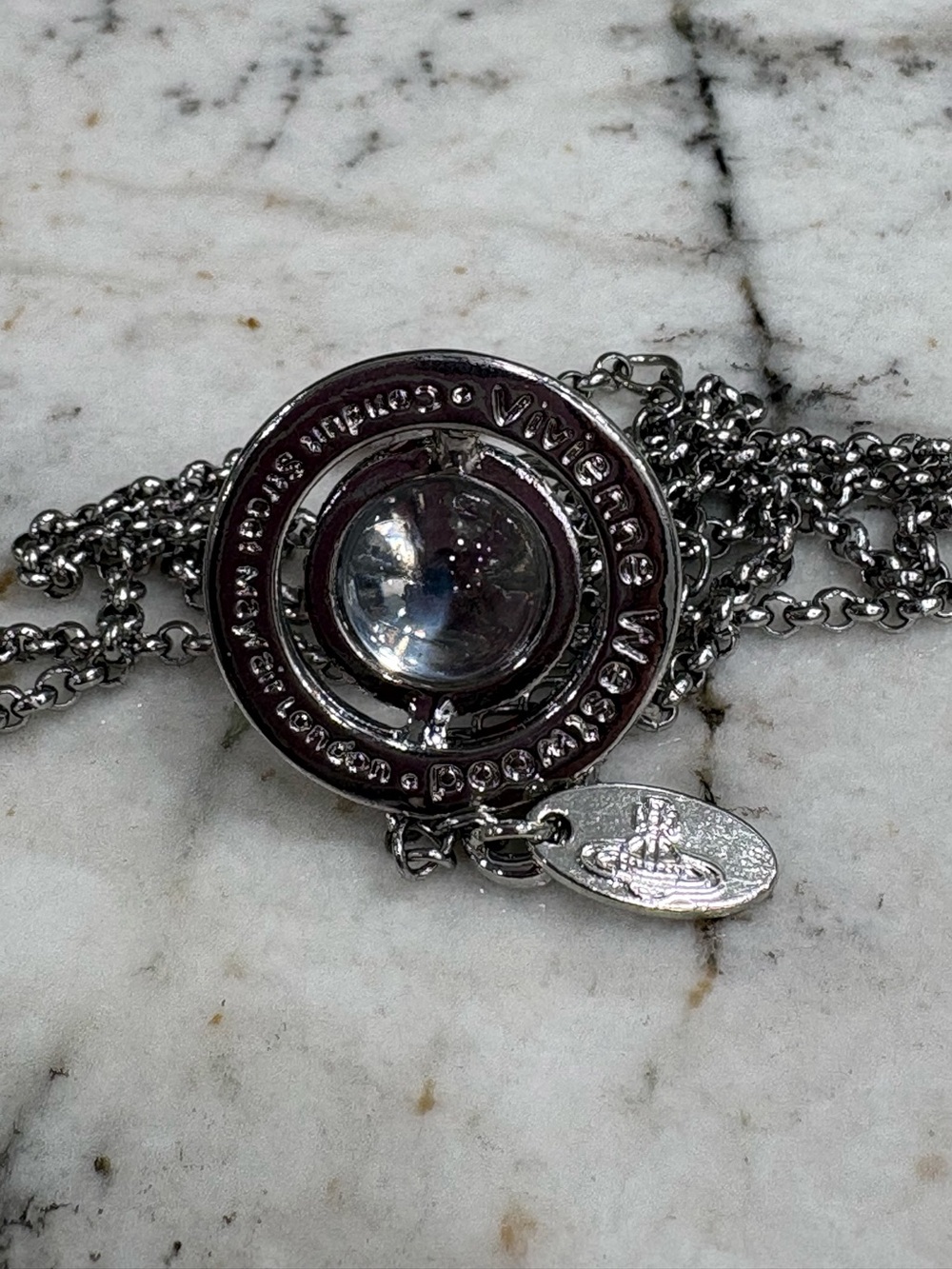 Vivienne Westwood Silver Orb Pendant Necklace with Clear Crystal